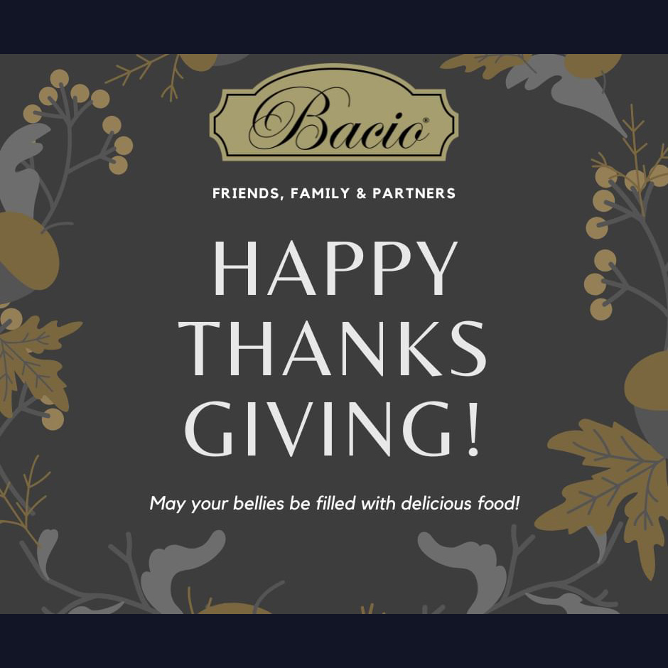 Graphic that reads: Friends, Family and Partners, Happy Thanks Giving! May your bellies be filled with delicious food!