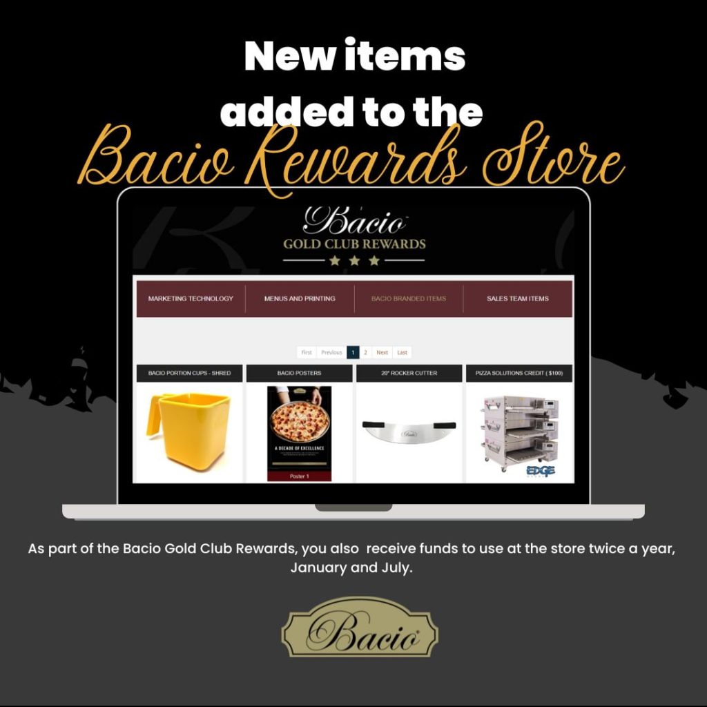 Mock up of an open laptop showing the Bacio Rewards Store website on its screen